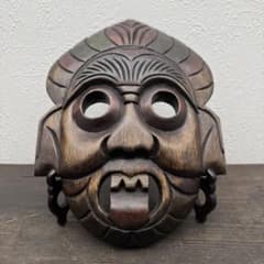 民族面 魔除け 壁掛け 木彫 木製 面 アジアン マスク アンティーク