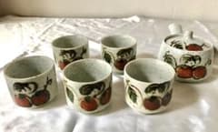 【未使用】常井商店 記念茶器セット 急須 湯呑み 5客 柿柄　 蔵出しのサムネイル
