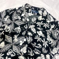90s POLO RALPH LAUREN アロハシャツ ブラックレーヨン XLのサムネイル