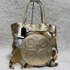 [Brand New] Coach Julia Op Art Signature Tote Bag with Tags, Gold