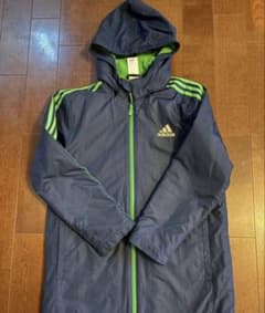 adidas（160）フード付きベンチコート ネイビー/グリーンのサムネイル