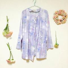 古着 カーディガン 羽織り ガウン 美品 レア ラベンダー 紫のサムネイル