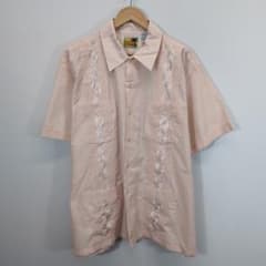 ヴィンテージ GUAYABERA風 刺繍デザイン 長袖シャツ ピンクベージュのサムネイル