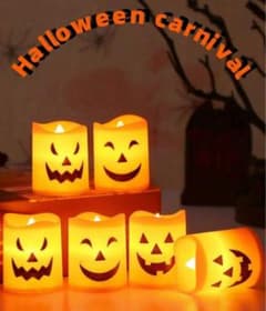 ハロウィン ジャック・オー・ランタン LEDキャンドル 5個セット、背景ポスターのサムネイル