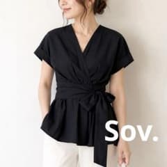 美品】sov. ウエストリボン カシュクールブラウス フリル 黒 36 - メルカリ