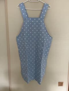 水色 ドット 水玉 H型エプロン 後ろボタン ポケットあり 1度使用