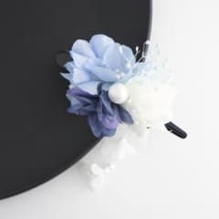 ヘアアクセサリー　髪飾り　浴衣　和装小物　花　パール　水色　ヘアクリップのサムネイル
