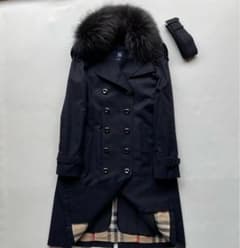 綺麗です】バーバリーロンドン トレンチ 38 メガチェック ファー