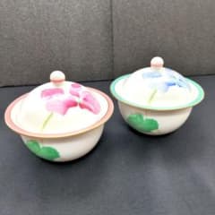 花柄陶器蓋付きボウル2個セット - メルカリ