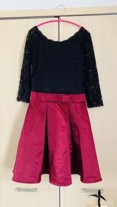 フレア/ワンピース/ドレス/ブラック/リボン/レース/七分袖/結婚式/二次会のサムネイル