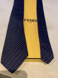極美品】FENDI シルク100% ネクタイ ズッカ柄 ネイビー イタリア製