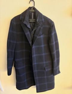 トミーヒルフィガー ネイビー チェック柄 チェスターコートL - メルカリ