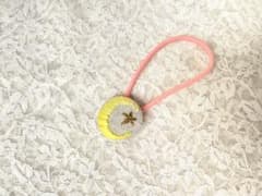 刺繍モチーフ ヘアゴム 月と星 ピンクのサムネイル