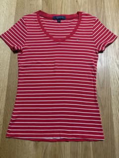 TOMMY HILFIGER Vネック Tシャツ 赤白ボーダー XSサイズのサムネイル