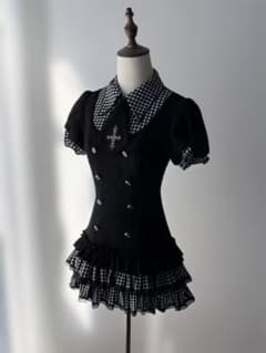 【ゴシック】チェックワンピ クロス刺繍 サブカル 細見え ヴィンテージ ゴシック】チェックワンピ クロス刺繍 サブカル 細見え ヴィンテージ