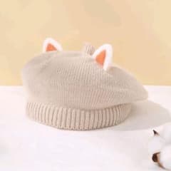 猫耳付きベージュニットベレー帽のサムネイル
