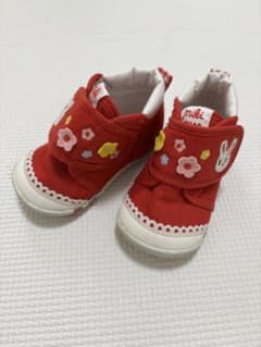 ミキハウス ベビーシューズ 赤 うさぎ 花刺繍のサムネイル