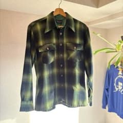 永*翼様 オンブレシャツ　70s WOODLAND ブラック　グリーンのサムネイル
