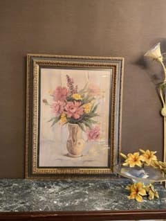 12/20まで！大きな絵画 90×70 アンティーク調 水彩画 花瓶の花 - メルカリ