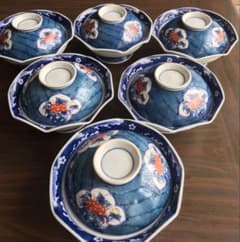 蓋つき煮物椀 金色と青色の花柄　12個セット 有田焼】蓋つき煮物椀 6個セット 青色 花柄 - メルカリ