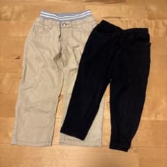 キッズ 長ズボン 100cm　2点セット ベージュ ブラックのサムネイル
