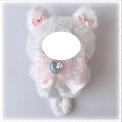 白ねこちゃん ピンク ちびぐるみ にじぱぺっと ぬい服 ねこ耳 10cm ③