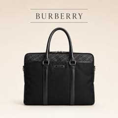 2633* 美品 バーバリー ビジネスバッグ ナイロン レザー チェック 黒