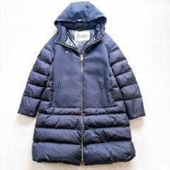 HERNO 異素材切替 ポーラテック ダウンコート ネイビー 44 XL フード 