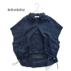 美品✨DOUDOU 25ss 近年 リネンドロストフレンチシャツ ブラック F 美品✨DOUDOU 25ss 近年 リネンドロストフレンチシャツ ブラック F