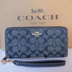 COACH コーチ シグネーチャストラップ付き 長財布 青 ブルー 未使用品 COACH コーチ シグネチャー ロング ジップ アラウンド長財布 ブルー