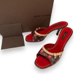 未使用級■ルイヴィトン　村上隆　ミュールサンダル　さくらんぼ　モノグラム　38 未使用級□ルイヴィトン 村上隆 ミュールサンダル さくらんぼ