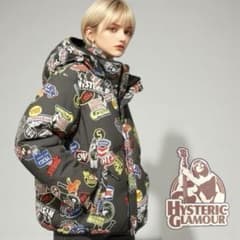 ヒステリックグラマー ダウンジャケット S 総柄 ブラウン オーバー 