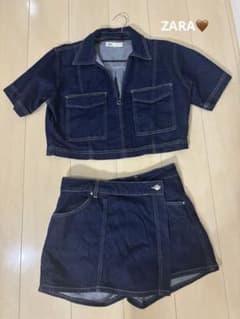 ZARA デニムセットアップ ネイビー 上M 下Sのサムネイル