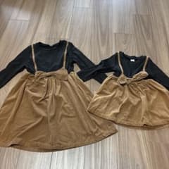 姉妹コーデ　リボン付きコーデュロイワンピースのサムネイル