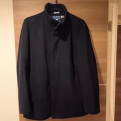 【美品】BLUE BLUEのショート丈　ウールコート　日本製　ネイビー　ハリラン 美品】BLUE BLUEのショート丈 ウールコート 日本製 ネイビー ハリラン