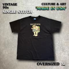 90s USA製 企業 アート Tシャツ XL 黒 ビンテージ シングルステッチ
