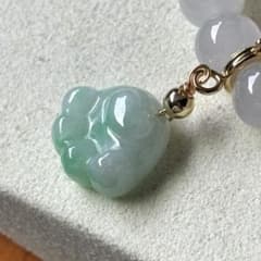 ミャンマー産天然本翡翠 A貨 白底青 陽緑花柄 猫の手ハート肉球