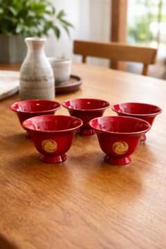 黒田官兵衛 兜盃 お猪口 5客セット 朱塗り 酒器 日本酒 家紋デザイン　盃のサムネイル