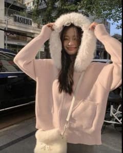 SHEIN フード付きニットセーター ピンク Sサイズのサムネイル