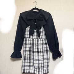 フリルツイードミニワンピース ホワイト ブラック