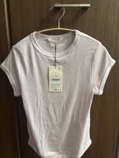 ZARA リブ半袖カットソー ライトパープル Lのサムネイル