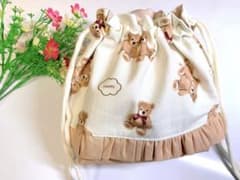 テディベア　お弁当袋　ランチ　ハンドメイド　巾着のサムネイル