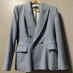 ZARA スプリング 青と白のギンガムチェック テーラードジャケット Mのサムネイル