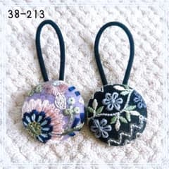 38-182くるみボタンヘアゴム 38mm 2個セット インド刺繍リボン 花柄 38-213くるみボタンヘアゴム 38mm 2個セット インド刺繍リボン 花柄