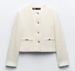 ◎新品タグ付き◎ZARA テクスチャーラウンドネックブレザー エクリュ