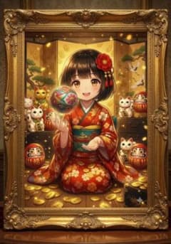 【幸運を呼ぶインテリア】「招福の少女と手鞠」ヒーリングアート チョウピラコのサムネイル