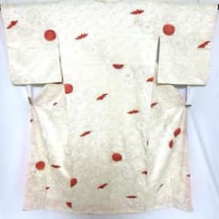 6k1269 着物 正絹 袷 小紋 白 赤 金色 花柄 和装 - メルカリ