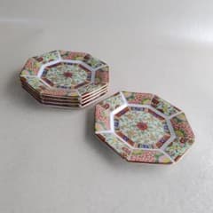 中古・保管品】伊万里焼 プレート 皿 八角皿 5客 金彩 花鳥図 伝統工芸