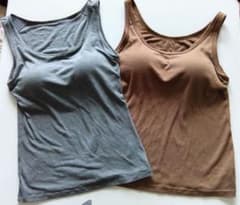 ブラ付きタンクトップ グレー ブラウン Mサイズ（2枚）
