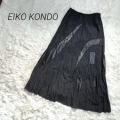 エイコ コンドウ ロングフレアスカート 異素材デザイン レザー ゴム